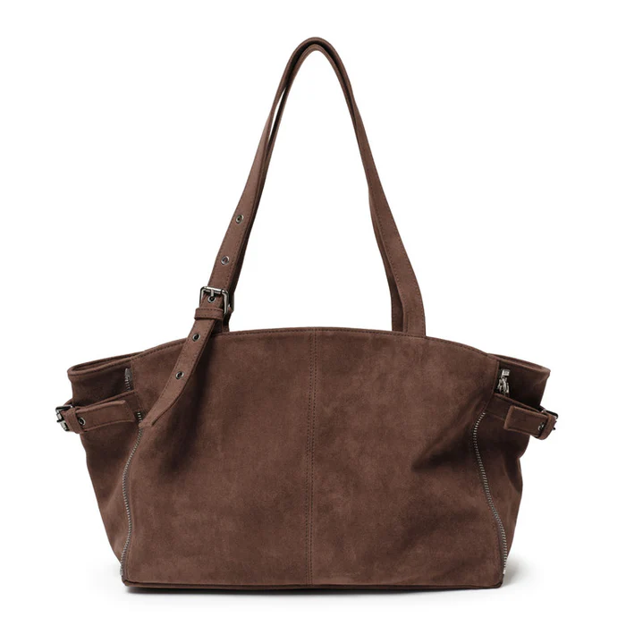 Zipper Shopper Bag M Suede Brown
