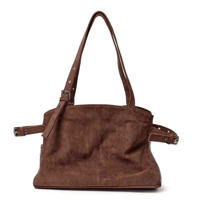 Zipper Shopper Bag M Suede Brown