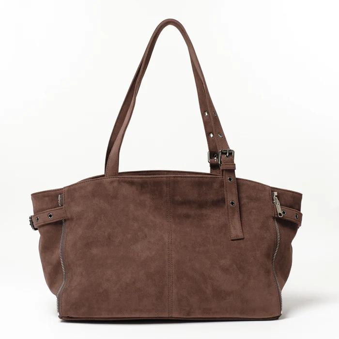 Zipper Shopper Bag M Suede Brown