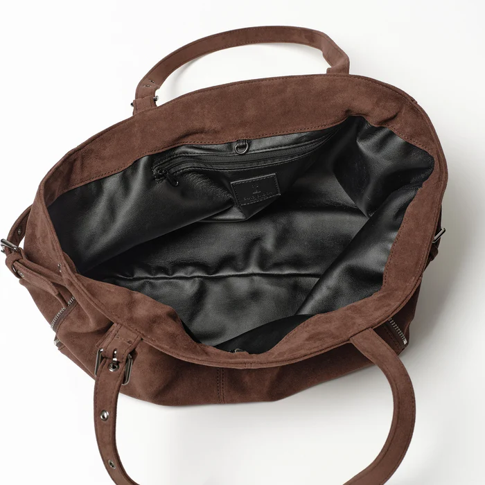 Zipper Shopper Bag M Suede Brown