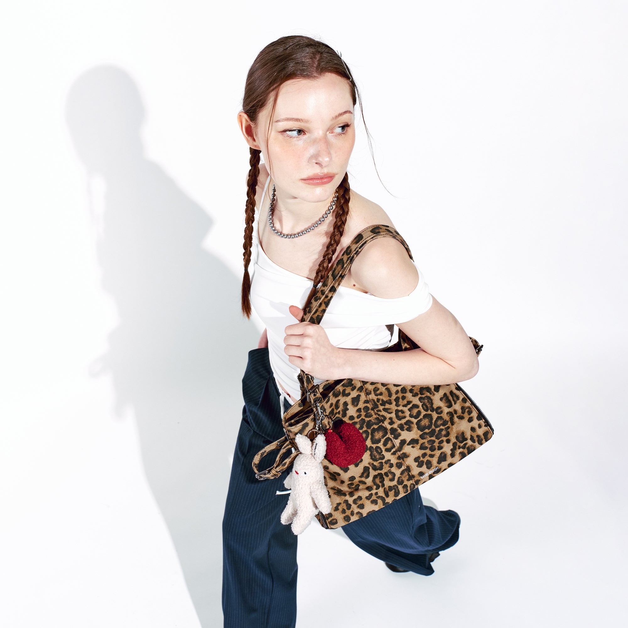 PREORDER Zipper Shopper Bag M Denim Leopard