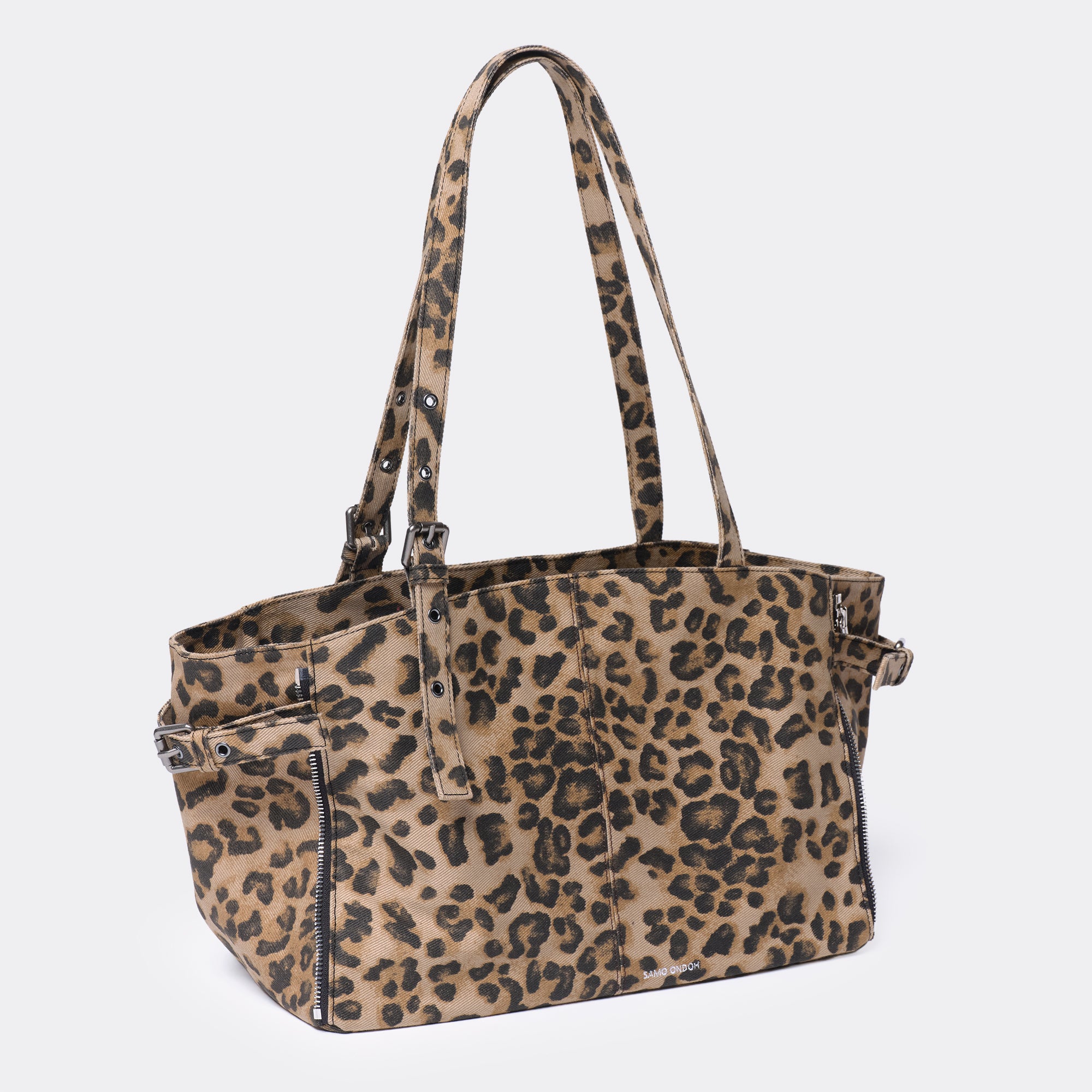 PREORDER Zipper Shopper Bag M Denim Leopard