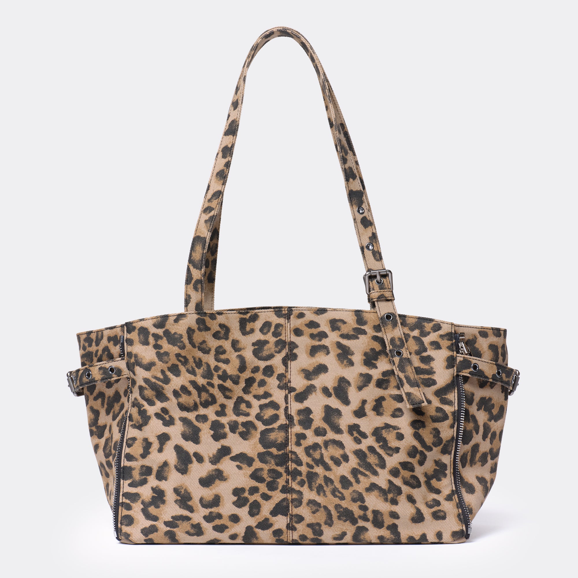 PREORDER Zipper Shopper Bag M Denim Leopard