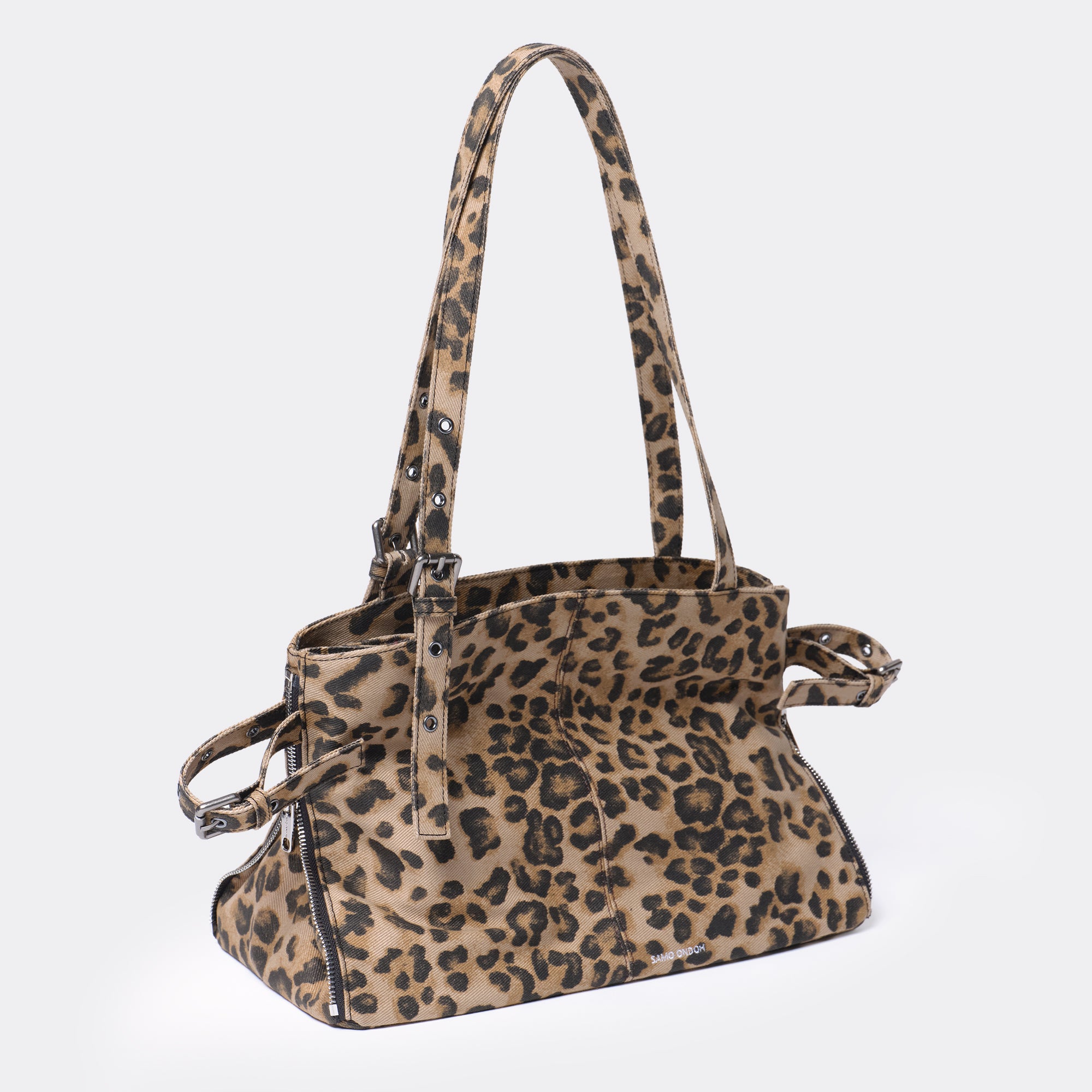 PREORDER Zipper Shopper Bag M Denim Leopard