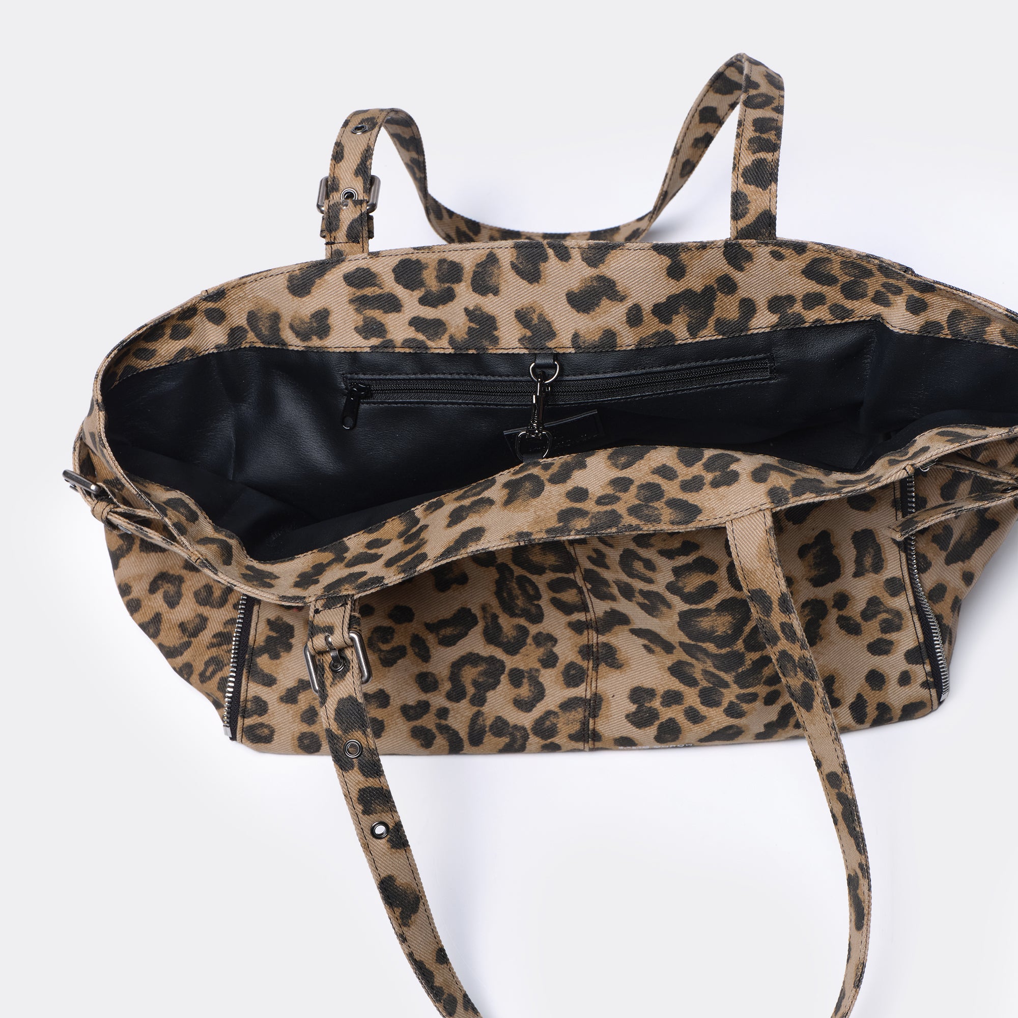 PREORDER Zipper Shopper Bag M Denim Leopard