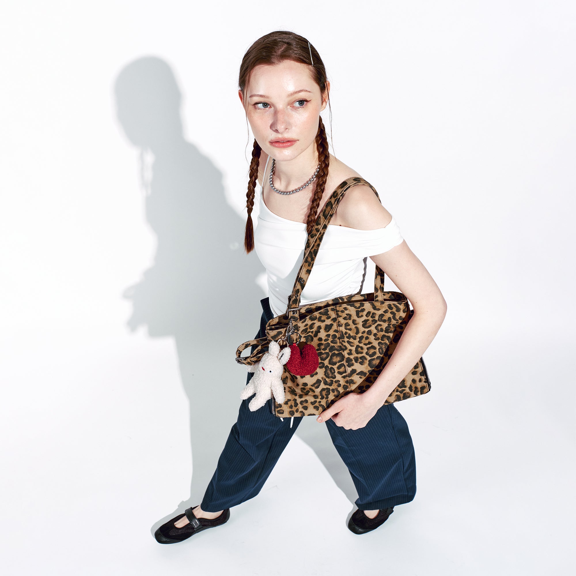 PREORDER Zipper Shopper Bag M Denim Leopard