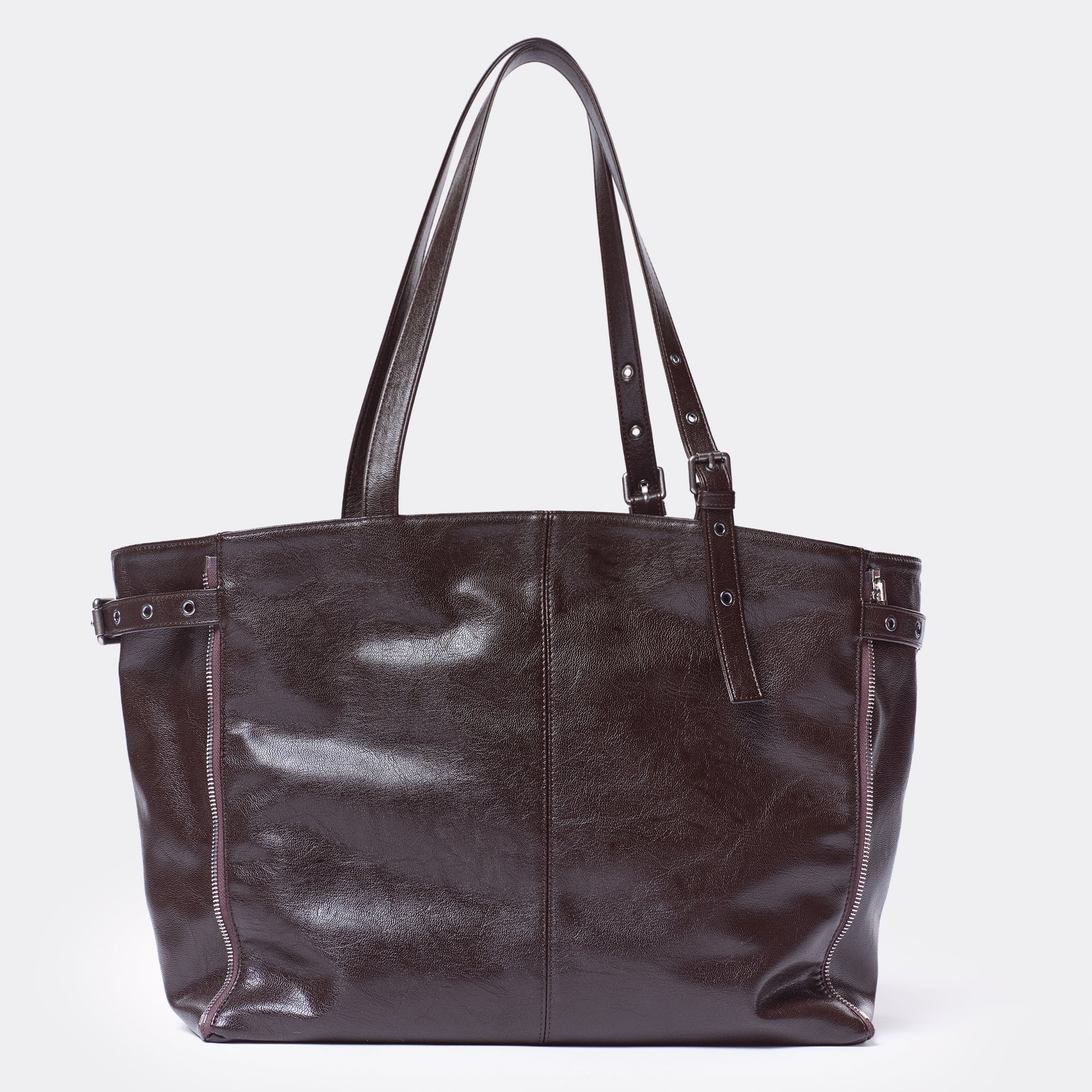 Zipper Shopper Bag L Goat Chocolate