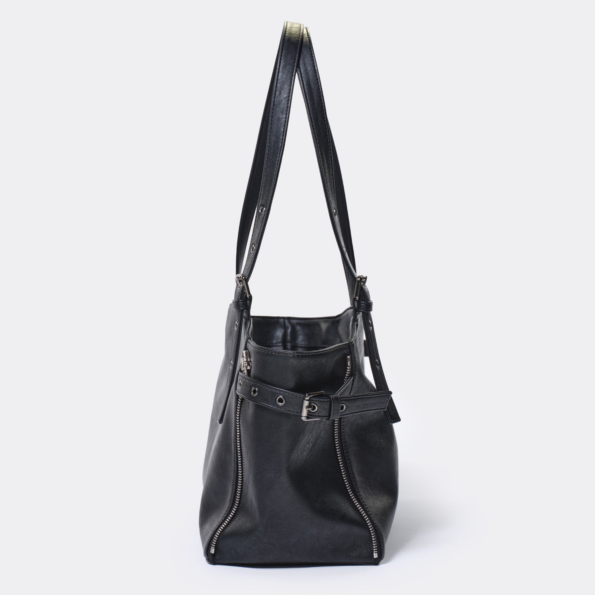 PREORDER Zipper Shopper Bag M Nappa Matte Black